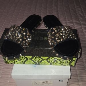 Cape Robbin Black and Gold Studded Slippers